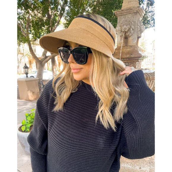 Women’s Straw Sun Visor Hat UPF 80+ Packable Wide Brim Summer Beach Travel - Picture 6 of 8